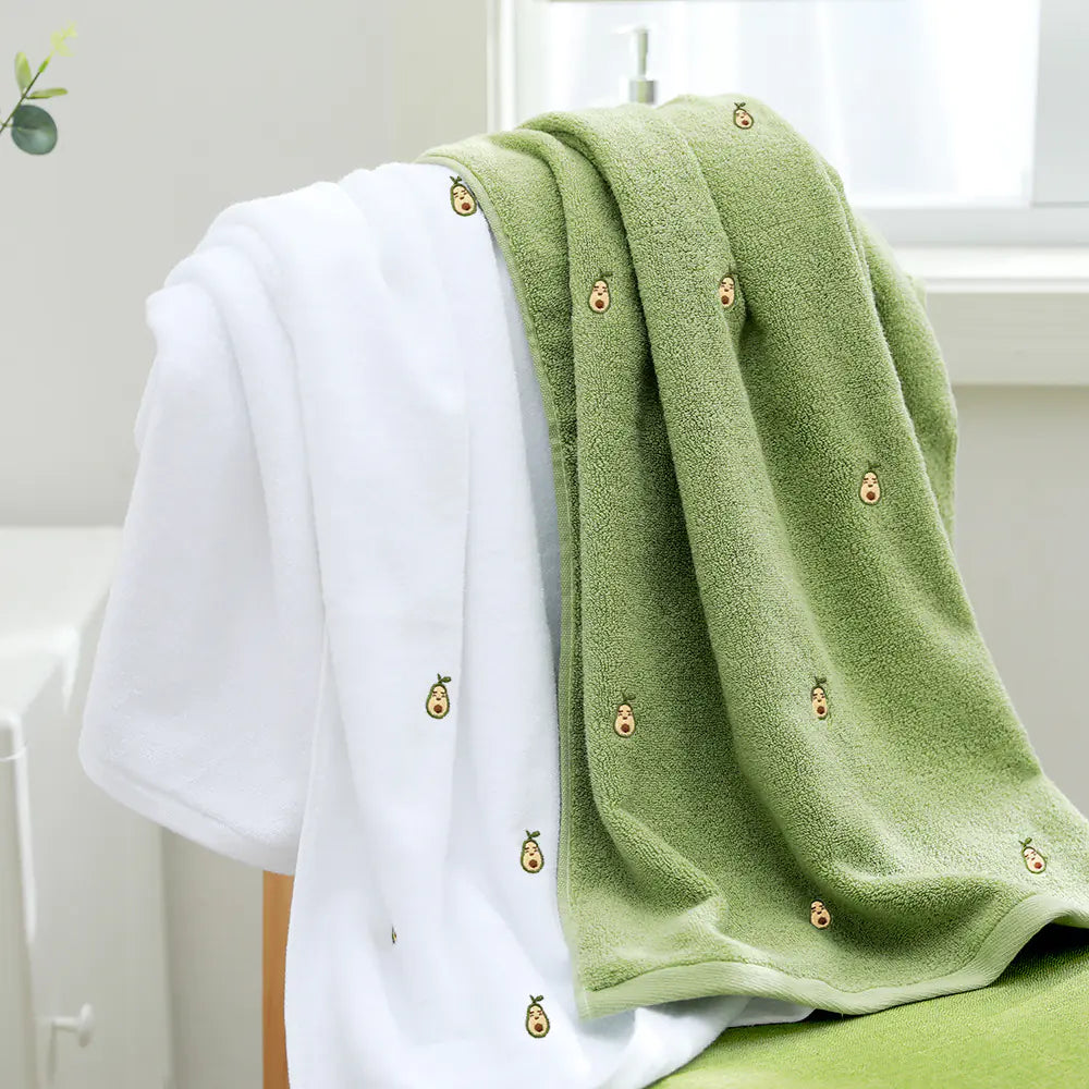 Embroidered Avocado Cotton Towel Set for Adults