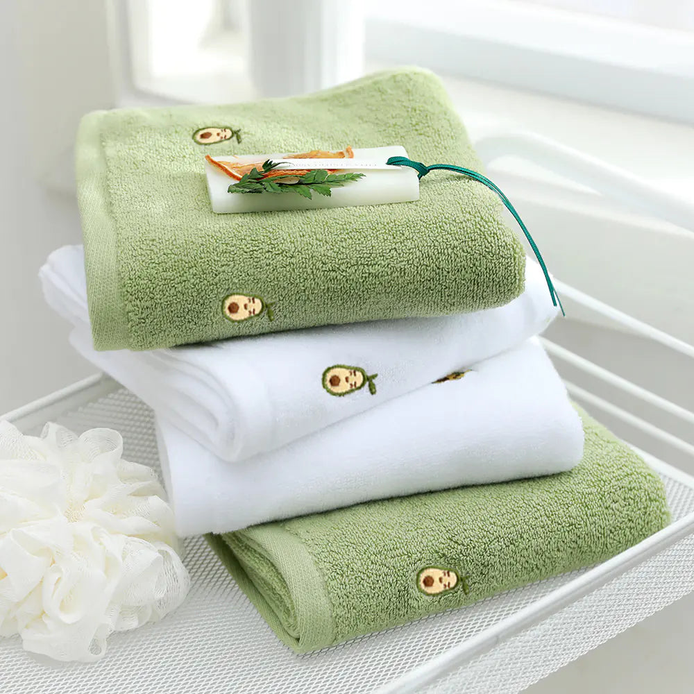 Embroidered Avocado Cotton Towel Set for Adults