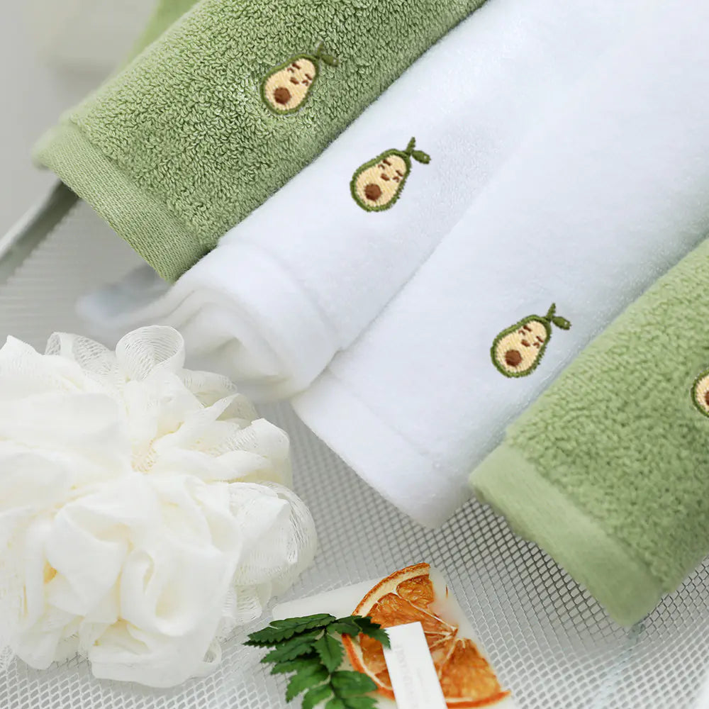 Embroidered Avocado Cotton Towel Set for Adults