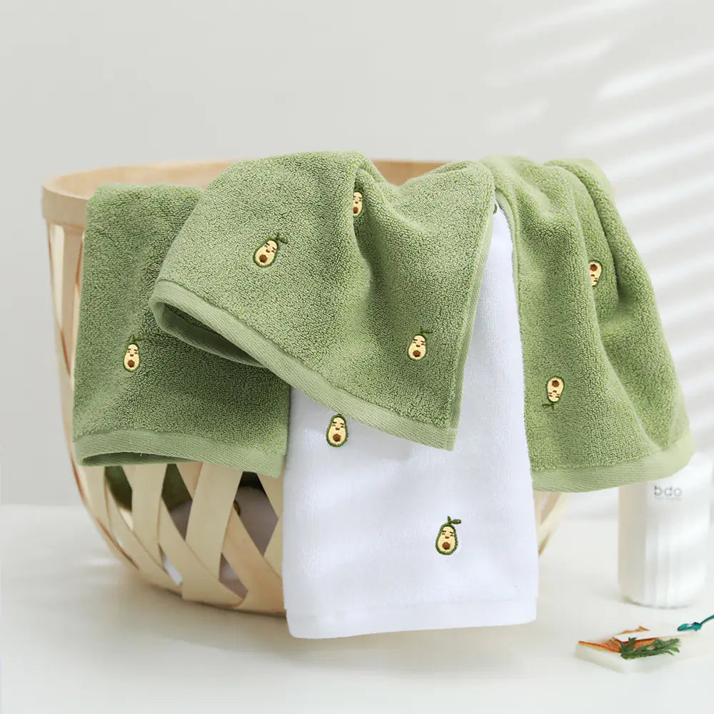 Embroidered Avocado Cotton Towel Set for Adults